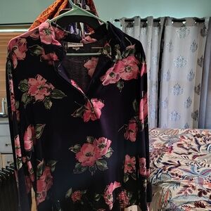 Floral Long Sleeve Blouse and Skirt